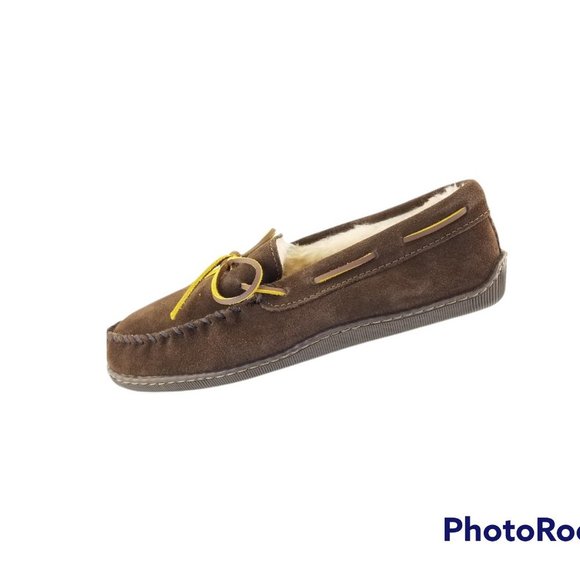 MINNETONKA MENS PILE LINED HARDSOLE COMFORTABLE MOCCASIN CHOCOLATE 3908 SIZE 8 - Picture 4 of 8